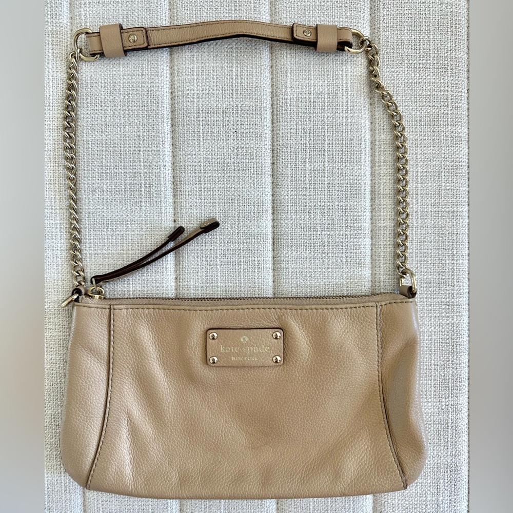 Kate Spade tan shoulder bag with gold detail
